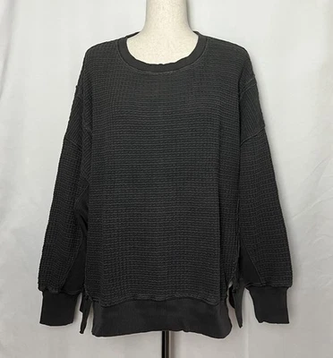 Sudadera para mujer American Eagle de gran tamaño Big Hug Waffle cuello redondo negra talla XL Foto 1 de 4