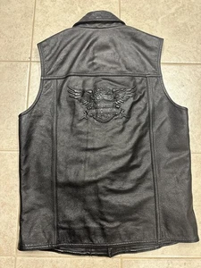 Gilet Motociclista Harley Davidson Uomo Vintage Eagle Goffrato Pelle Nera - Foto 1 di 7