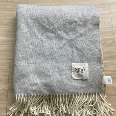 NIDO NOTTE Italia Throw Blanket Gray/Cream Fringe 52"x 59” - Image 1 of 4