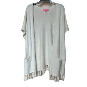 Lilly Pulitzer Cardigan Sweater Lg/XL Fringe Coastal Beach White Sleeveless - Picture 1 of 6