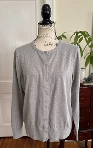 Lands End Woman’s M Gray Heather Fine Gauge 100% Cotton Cardigan Sweater L729 - Picture 1 of 12