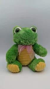 Dan Dee lächelnder grüner Frosch 10 Zoll Plüschtier Stofftier rosa Schleife große Augen  - Bild 1 von 3
