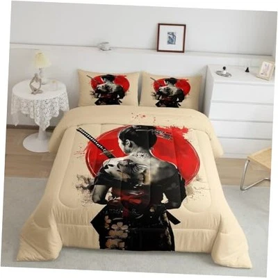  Kids Japanese Geishas Comforter Set Size Boys Girls Red Full Black and Red Foto 1 de 4
