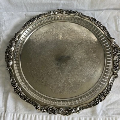 Vintage Wallace Baroque Round Gallery 3 Footed Tray Silver Plate 14" #296 - Image 1 of 4