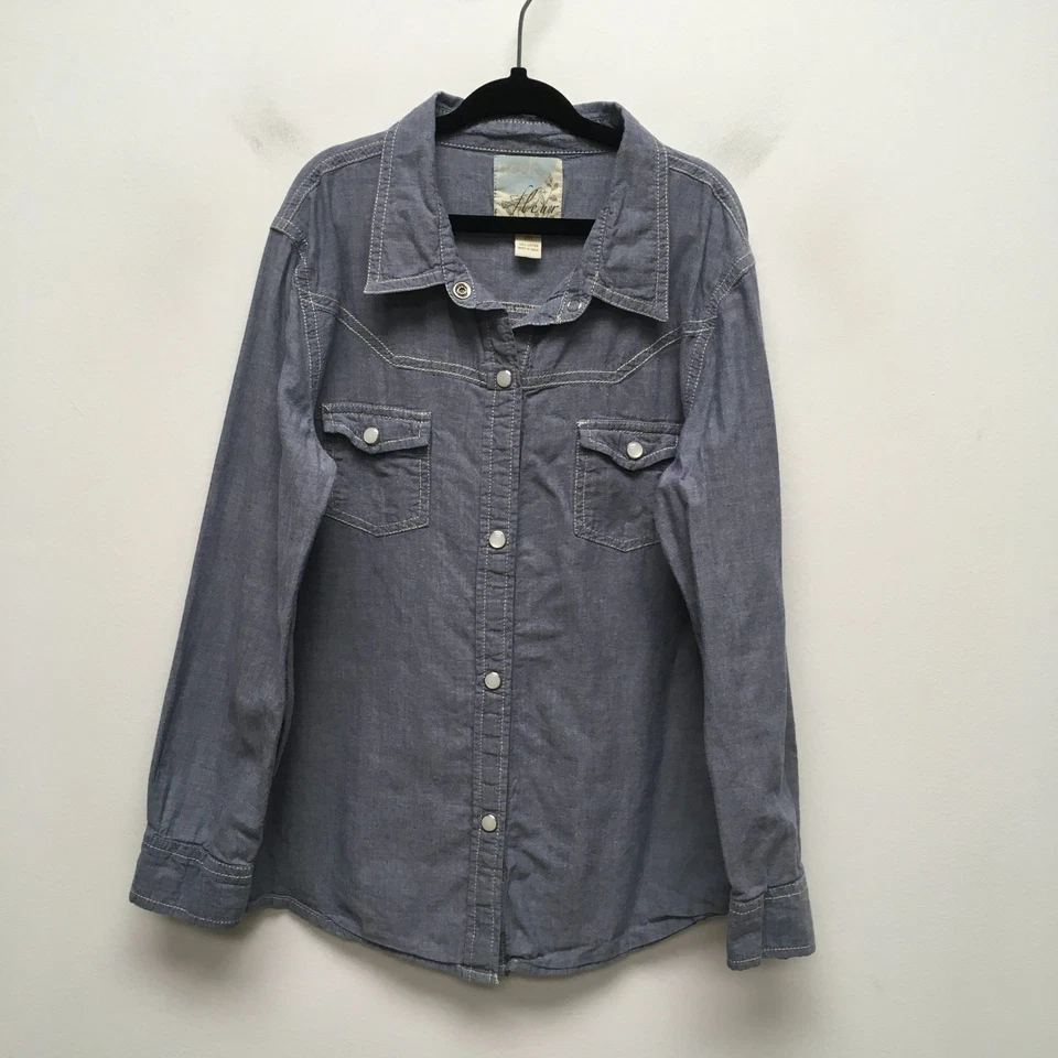 Camisa Peek Fleur Niñas Azul Cambray Algodón Manga Larga Bolsillos Perla a Presión 8 Foto 1 de 4