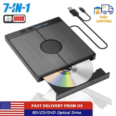 HIRUCY 7-in-1 External Blu ray Drive USB 3.0 BD/CD/DVD-RW Player Burner Optical Drive