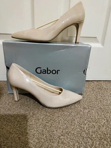 Gabor Dane Patent Party Women's Casual Leather Court Shoes Beige Size Uk 6 Gabor - Picture 1 of 5