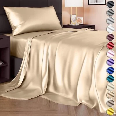 4 Pcs/Set Satin Sheets Full Size Silky & Luxuriously Soft Satin Bed Sheets - Image 1 of 4