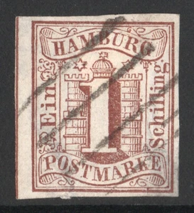 Germany Hamburg 1859 Mi 2 SC 2 SG 2 German States Coat of Arms Four Margins Used - Picture 1 of 2