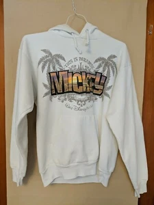 This Is Paradise Mickey Walt Disney World Rare Vintage White Hoodie Size Small - Picture 1 of 10