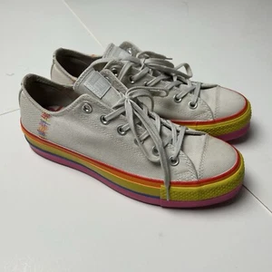 Converse All Star Chuck Taylor Lift Low Rainbow Vintage White Women's Sz 10 - Picture 1 of 10