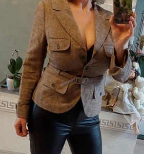 Business Damen Leinen Blazer Jacke mit Gürtel H&M Hellbraun Melange Gr. 38 - Bild 1 von 21