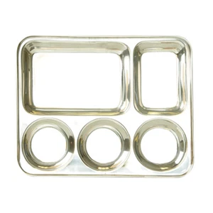 5 Compartment Stainless Steel Food Tray Dinner Plate Indian Style Thali - Picture 1 of 4