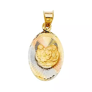 14K Tri Color Gold Diamond Cut Baptism Stamp Religious Pendant For Necklace - Picture 1 of 4