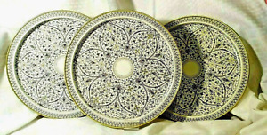 Vintage Metal Platters - Intricate Mandala Design Set of 3 Gold and White 11.5"