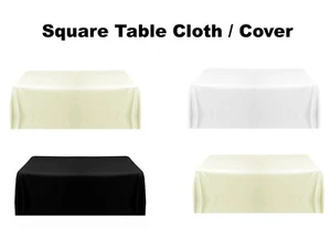 NEW 90" X 90" Square Polyester Solid Plain Table Cloth Cover White/Black/Ivory - Picture 1 of 6