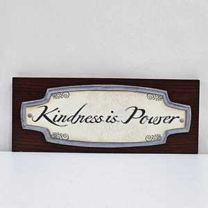 Vintage Kindness is Power Wandbehang Holz Plakette Wohndeko braun weiß 10x4 - Bild 1 von 17