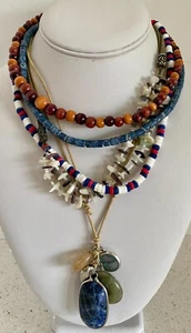 5 Shell Necklaces Agate Natural Stone Wood Beaded MOP Seashell Lot Boho Beach - Picture 1 of 9