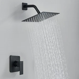 Matte Black Shower Faucet Set Bathroom Rain Shower System 8in Shower Head Combo - Picture 1 of 12