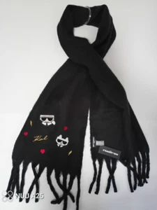 Sciarpa sfocata Karl Lagerfeld 92" nera toppe logo ricamato cuore gatto nuova con etichetta - Foto 1 di 4