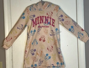 H&M Little Girl Sz 6 Dress French Terry Long Sleeve Hooded Pink Minnie Mouse EUC - Picture 1 of 10