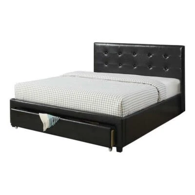 Black Storage Under Bed Queen Size Bed with Faux Leather Upholstere Bedframe — 第 1/4 张图片