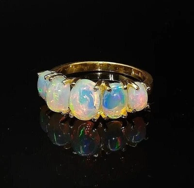 Natural Fire Opal Ring-Opal gold Ring-October Birthstone Ring-Opal Vintage Ring - Image 1 of 4