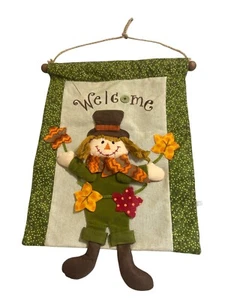 Hanging Welcome Scarecrow Wall Decor Rope Dowel 3D Leaves Fall Autumn 18" x 14" - Picture 1 of 5