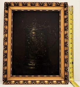 Oil on wood panel Baroque Style Silver Tankard 1890 Gold  Frame 16 x 12 Signed - Picture 1 of 12