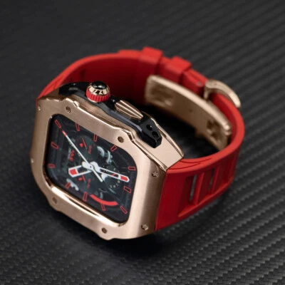 Caixa de aço inoxidável pulseira de borracha fluorosa para Apple Watch Ultra3 49mm 98765 44/45mm - Imagem 1 de 4