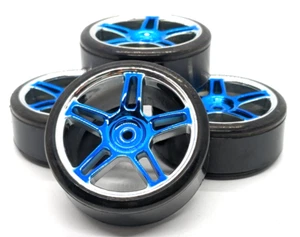 1/10 RC 26mm Drift Wheels Tyres set. High Quality Chrome & Electric Blue finish - Picture 1 of 5