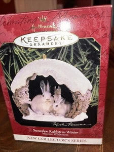 NEW 1997 Hallmark SNOWSHOE RABBITS In Winter #1 Majestic Wilderness Ornament - Picture 1 of 10