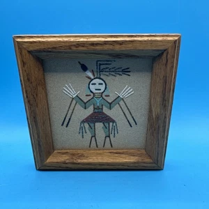 Vintage Navajo Native American Sand Painting 5.25" x 5.25" ~ Signed by Artist - Picture 1 of 6