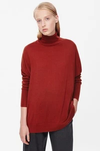 COS ROLL-NECK MERINO JUMPER BRICK RED Women’s Small - Picture 1 of 10