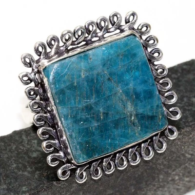 Anillo de joyería de apatita azul enchapado en plata 925 hecho a mano piedras preciosas tamaño EE. UU. 7 GW Foto 1 de 3