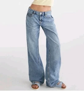 NWT Aeropostale AERO Lightweight Wide Leg Baggy Women's Medium Wash Jeans Size 0 - Picture 1 of 17