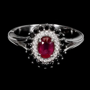 925 Sterling Silver Ring Oval Ruby 6x4mm Spinel Natural Gemstone Jewelry Size 8 - Picture 1 of 13