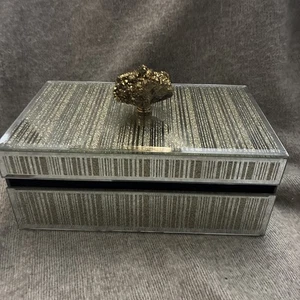 Sullivan Gestreifte Deko Box Gold Silber Büro Organizer Tisch Wohndeko - Bild 1 von 7