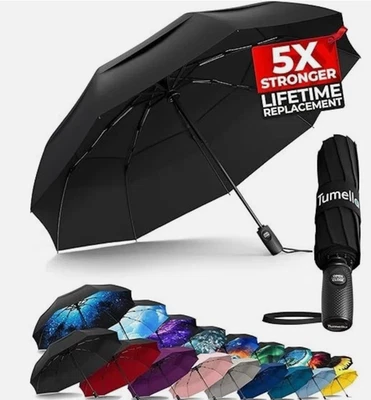 ☂️ TUMELLA Strongest Windproof Travel Umbrella Compact, Superior&Beautiful Black