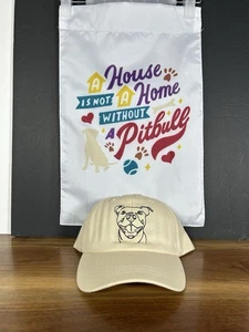 Combo Sombrero de Béisbol/Bandera de Jardín Cabeza de Pitbull Negro Perro Mamá Papá OSFA Bronceado - Imagen 1 de 6