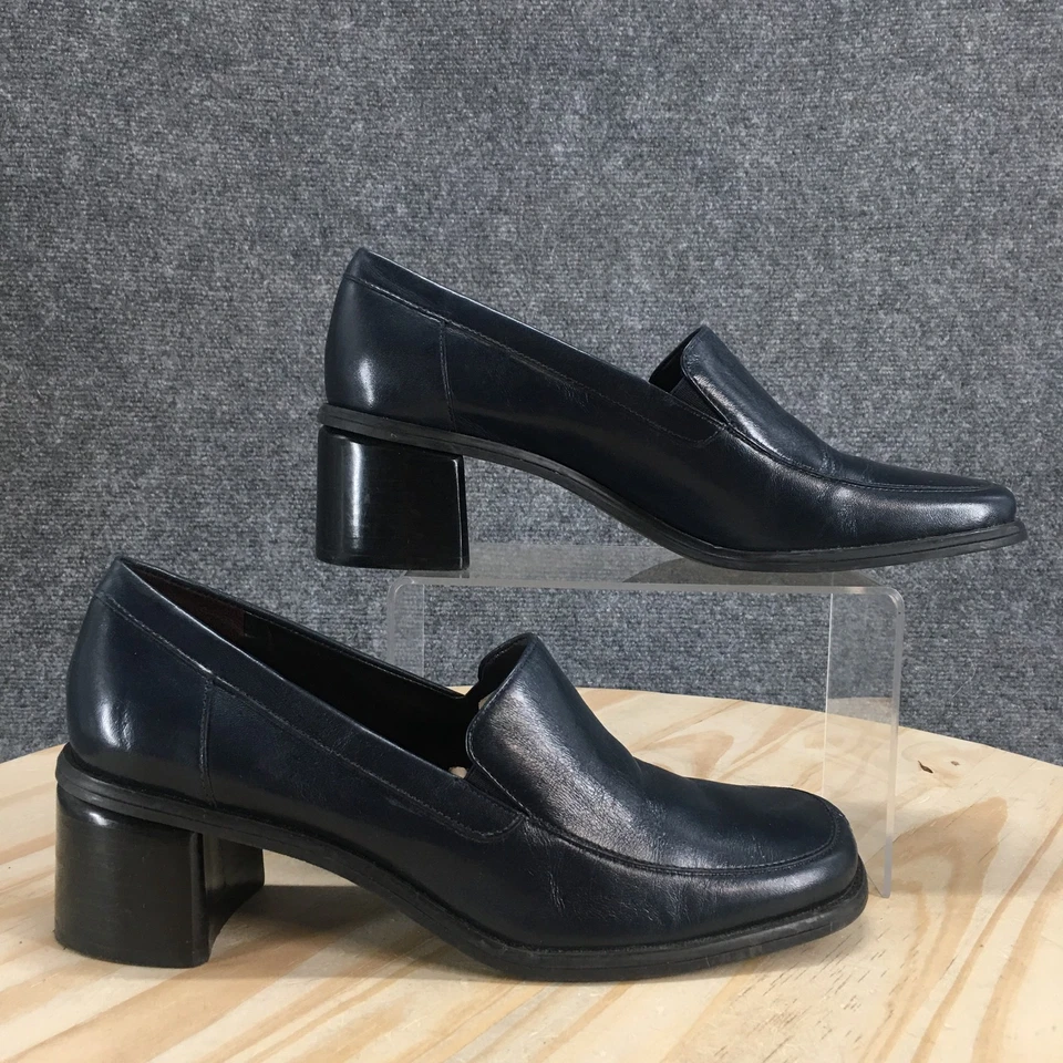 Naturalizer Zapatos Mujer 9.5 M Mocasín Cuero Azul Tacones Cuadrados Puntera Informal Foto 1 de 4