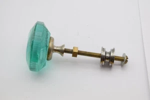 Vintage Green Glass Drawer Knob Pull Octagon Cabinet Handle Hardware 2.25" - Picture 1 of 6