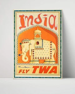 Classic Travel Unframed Poster - India - Fly TWA - Picture 1 of 4