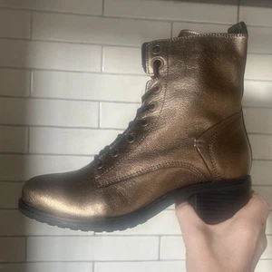Womens Moda In Pelle Bezzie Metallic Gold Leather Ankle Boots size 4 BN - Picture 1 of 8