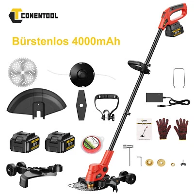 1000W Akku-Rasentrimmer Bürstenlos Freischneider Motorsense 9 Zoll 4.0Ah 2*Akkus - Bild 1 von 4