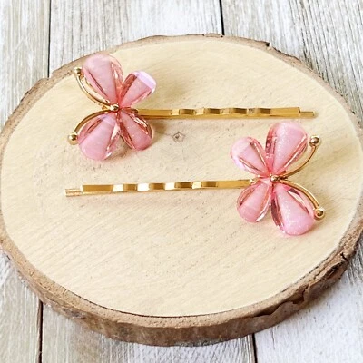 Pink Rhinestone Butterfly Hair Pins Womens Decorative Bobby Pins Pink Aesthetic - Image 1 of 4