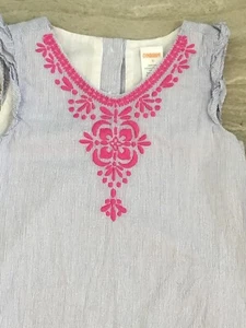 GYMBOREE Dress Cotton Blue White Striped Pink Embroidered 5 Casual Summer - Picture 1 of 4