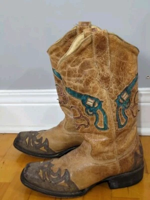 Corral Heart Breaker Cowgirl Boots 8M Tooled Revolver Inlay Rockabilly Rodeo - Image 1 of 4