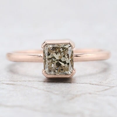 1.48 Ct Radiant Salt And Pepper Diamond Ring 14K Rose Gold Engagement Gift Ring - Image 1 of 4