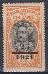 TIMBRE OCEANIE SURCHARGE 1921 N° 46 NEUF * GOMME COLONIALE TRACE DE CHARNIERE - Picture 1 of 2
